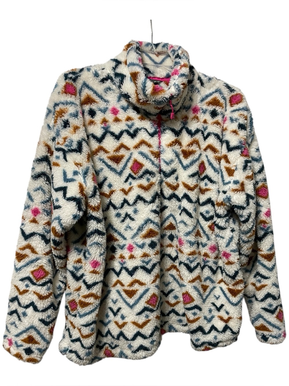 Eddie Bauer Aztec Colorful Rainbow Faux Sherpa Fluffy 1/4 Zip Pullover XXL